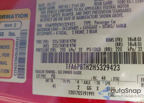 2017 Ford Mustang Ecoboost z USA, uszkodzony, nr VIN 1FA6P8TH2H5329423